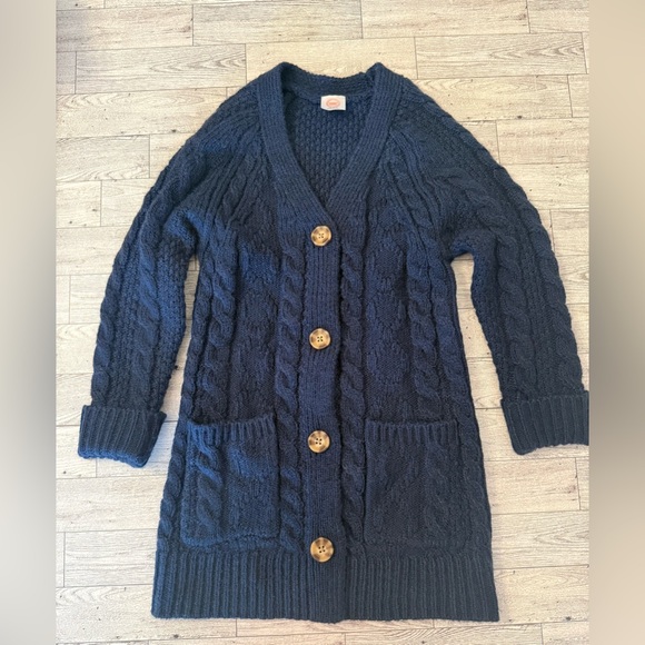 Navy Long Button up Cable knit Sweater Cardigan Wonder Nation Girls size 4t/5t - Picture 1 of 6
